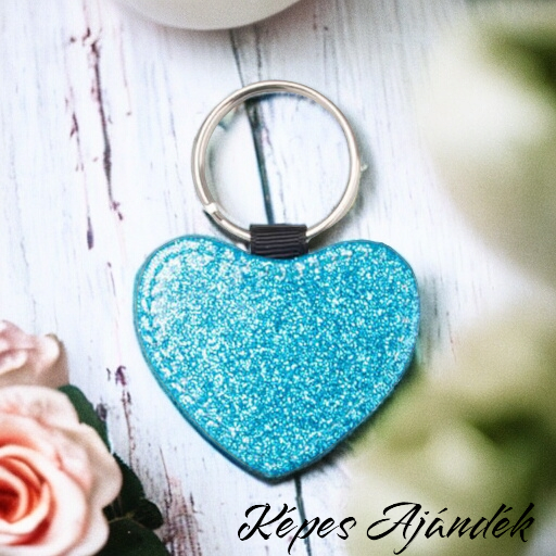 Bőr,szív alakú kulcstartó-kék